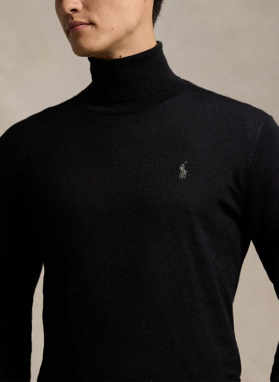 POLO RALPH LAUREN Jersey de cuello alto bordado en lana en negro