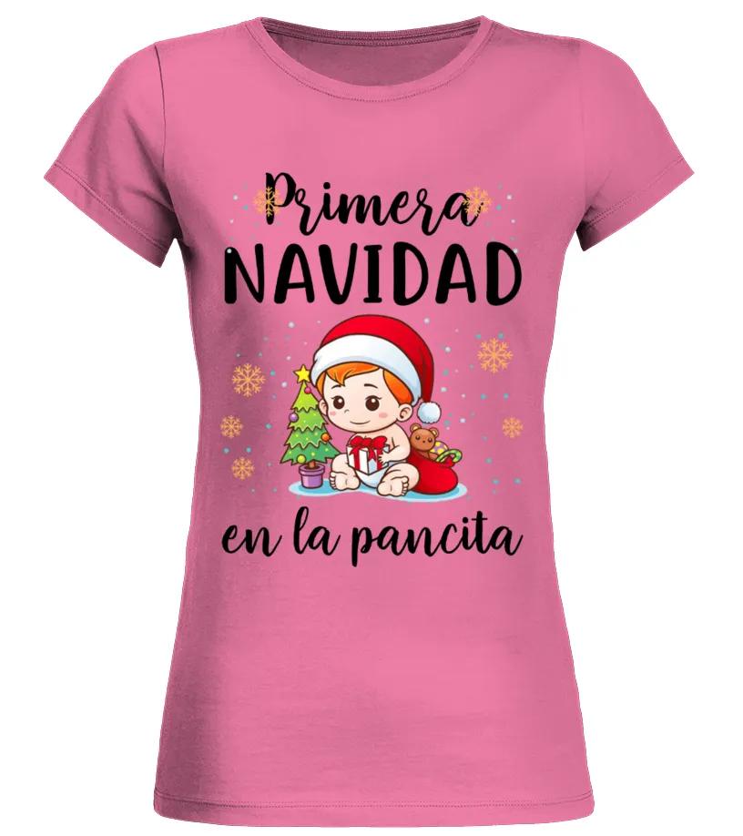 Primera Navidad en la pancita Camiseta cuello redondo Mujer