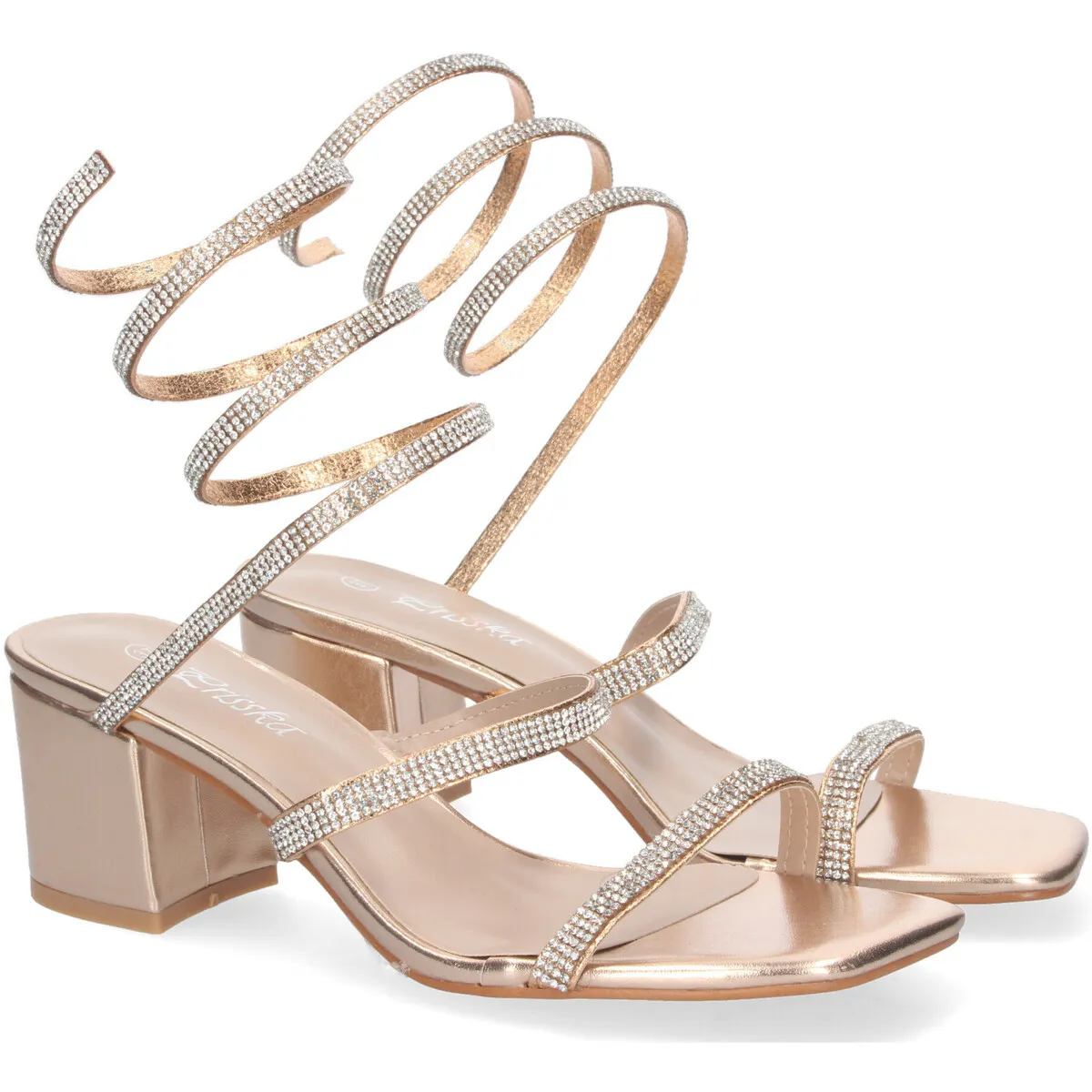 Sandalias con Tacón Ancho y Adornos Brillantes para mujer