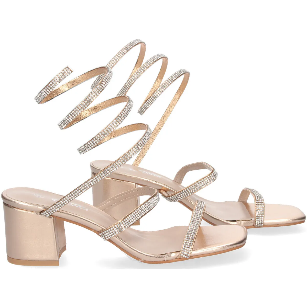 Sandalias con Tacón Ancho y Adornos Brillantes para mujer