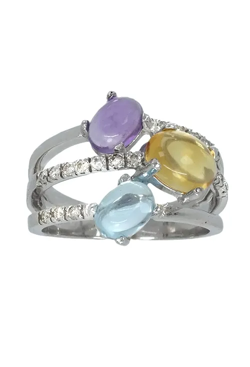 Sortija mujer de oro blanco con diamantes, citrino, amatista y topacio azul. 100_11164