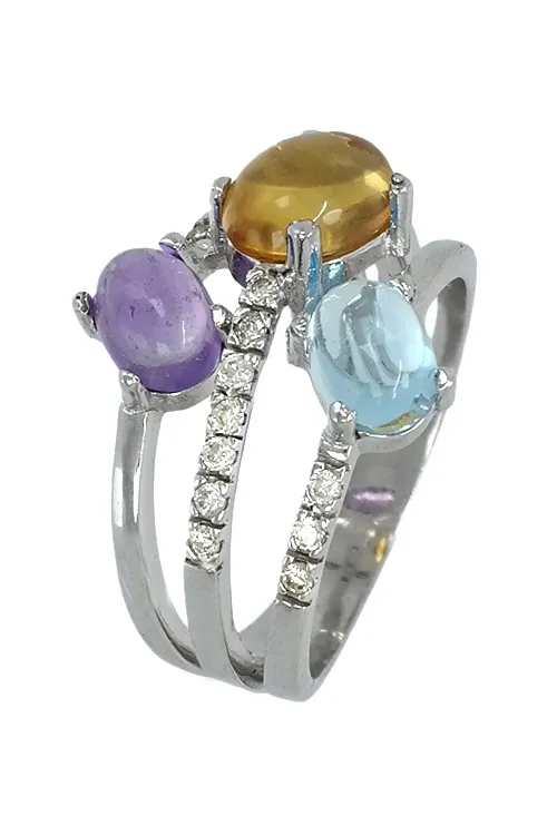 Sortija mujer de oro blanco con diamantes, citrino, amatista y topacio azul. 100_11164