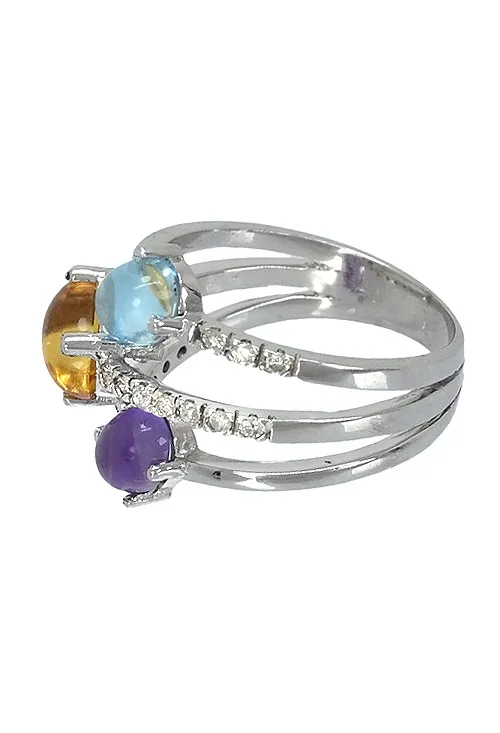Sortija mujer de oro blanco con diamantes, citrino, amatista y topacio azul. 100_11164