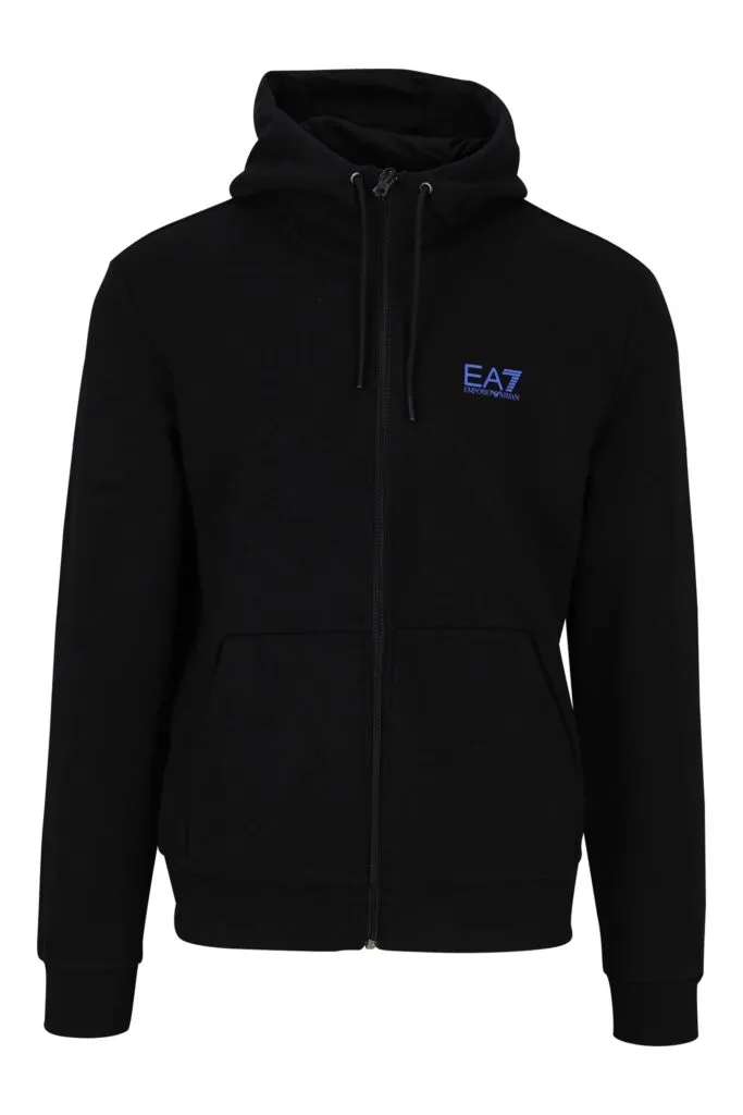 Sudadera negra con cremallera y capucha y minilogo 