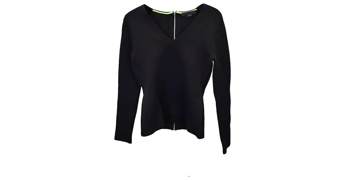 Top de manga larga con cuello en V de Alexander Wang en rayón negro 
