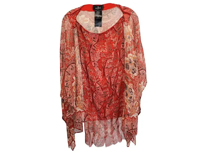 Túnica poncho de manga kimono de seda roja Etro Brocade 