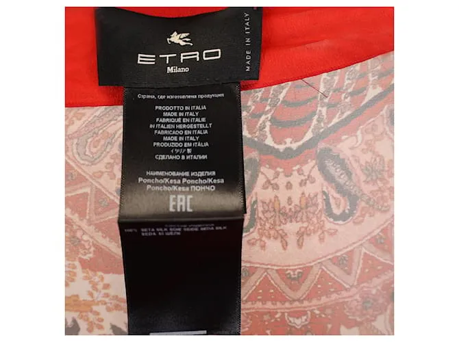 Túnica poncho de manga kimono de seda roja Etro Brocade 