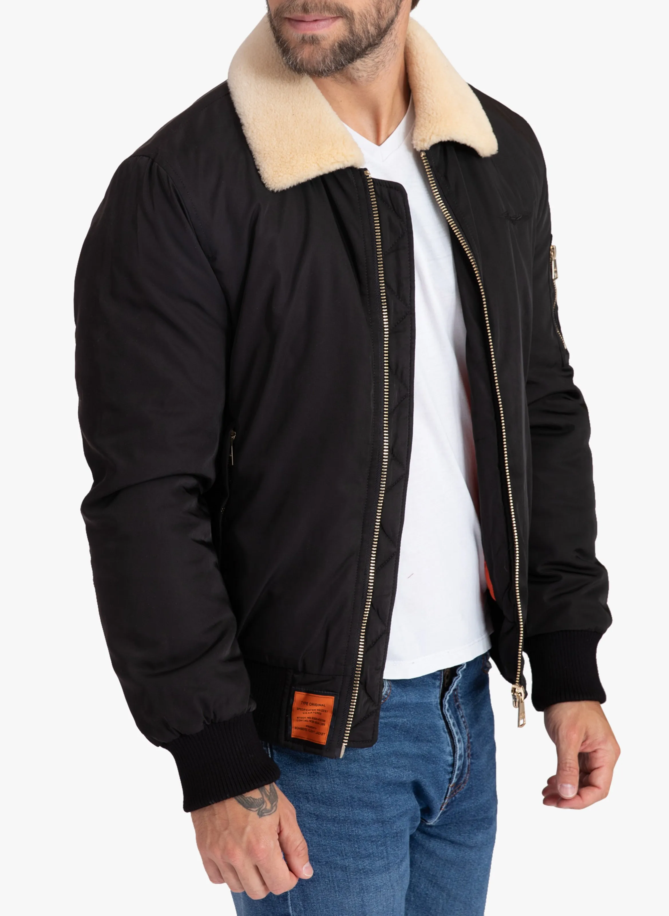 VERSMOLD  CAZADORA DE AVIADOR CON CUELLO CLáSICO EN NEGRO