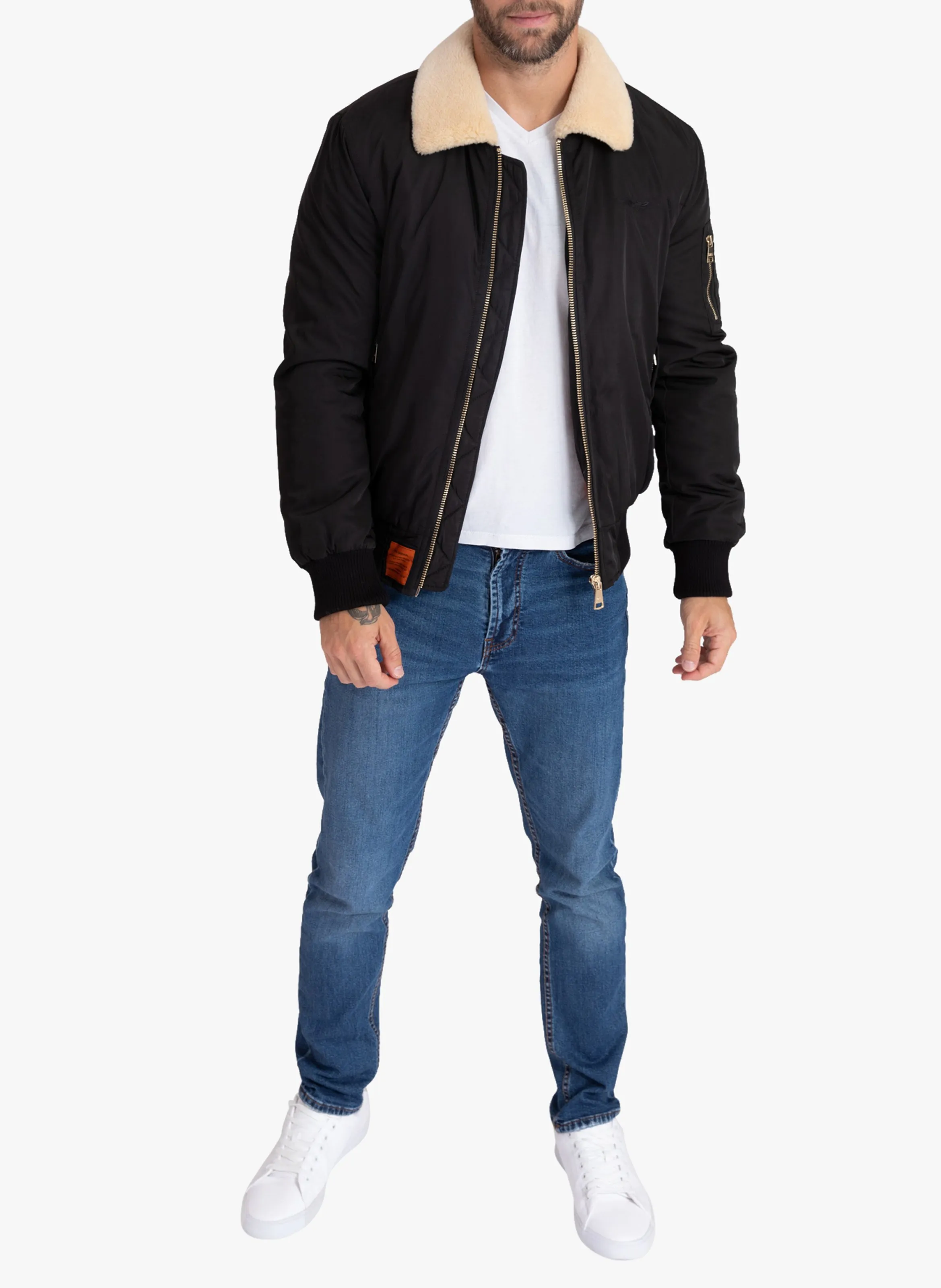 VERSMOLD  CAZADORA DE AVIADOR CON CUELLO CLáSICO EN NEGRO