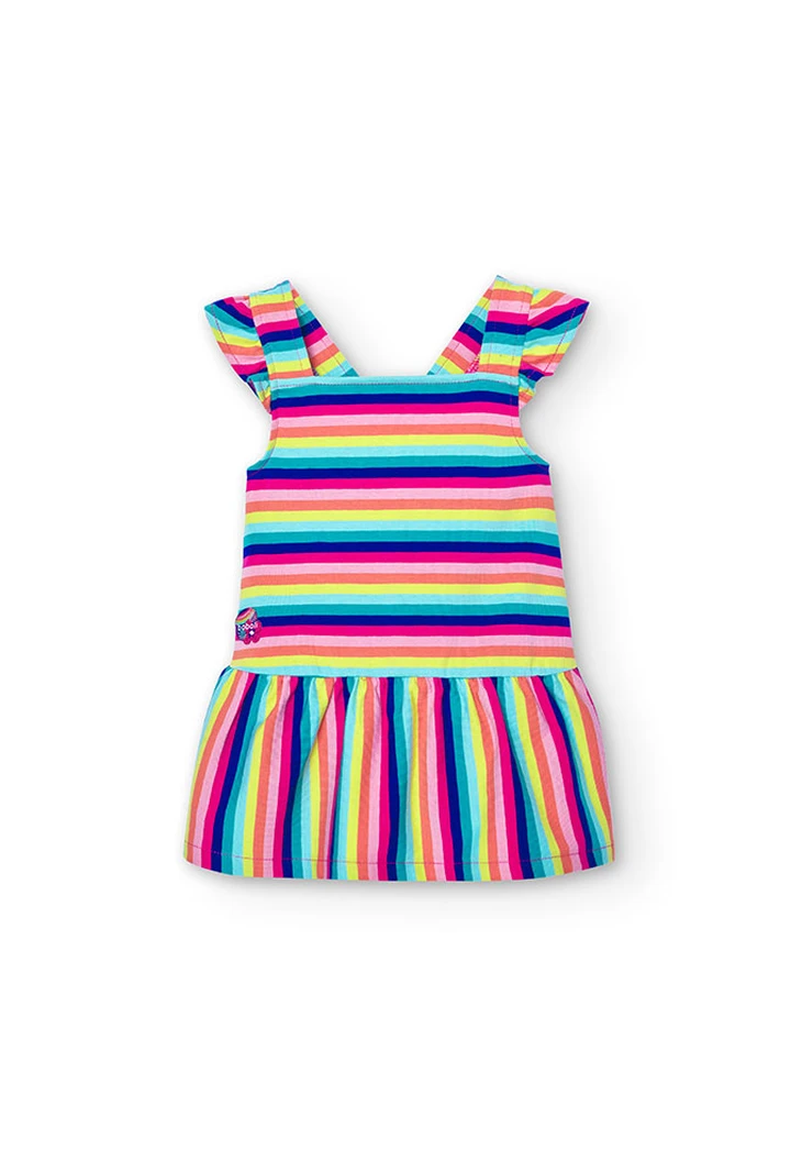 Vestido de punto elástico listado de bebé niña