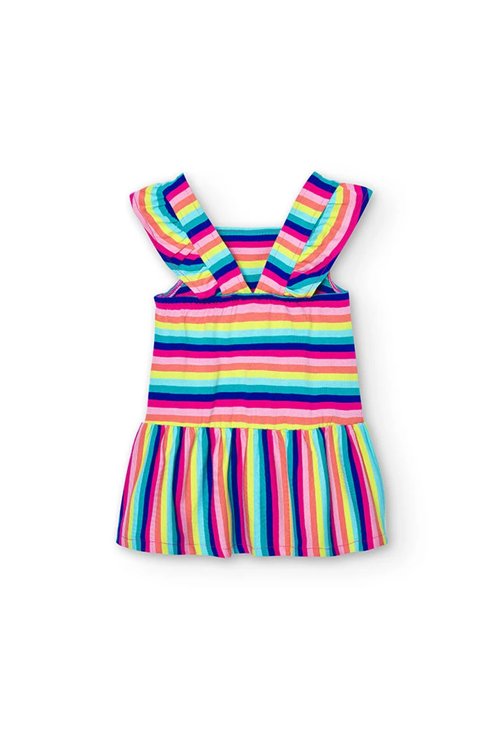 Vestido de punto elástico listado de bebé niña