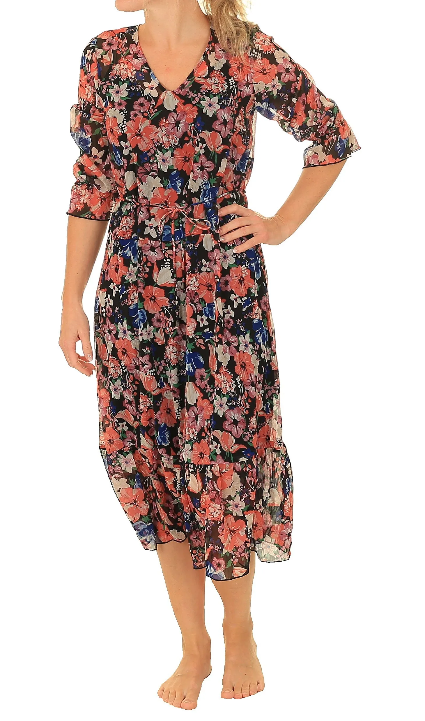 VESTIDO ONLY BAILEY LIFE 3/4 MIDI  BLACK  WOMEN´S