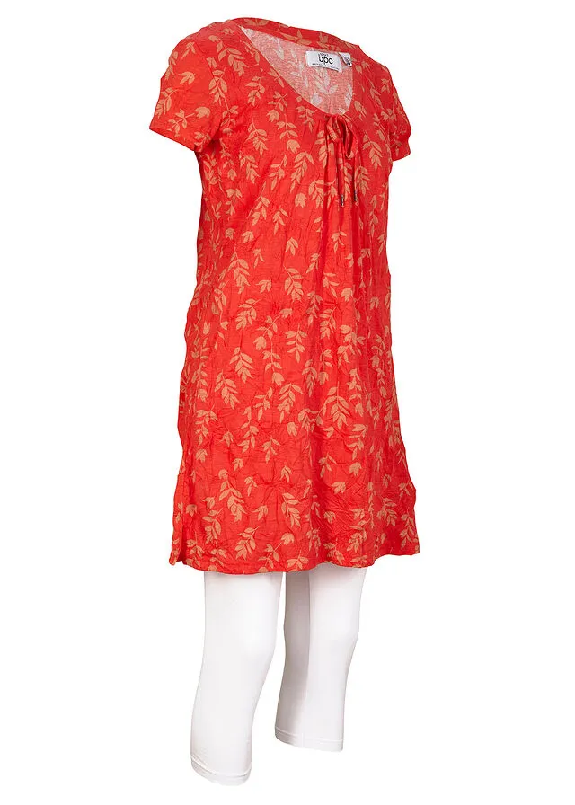 Vestido y leggings capri (conjunto de 2 piezas) Amapola/blanco de flores