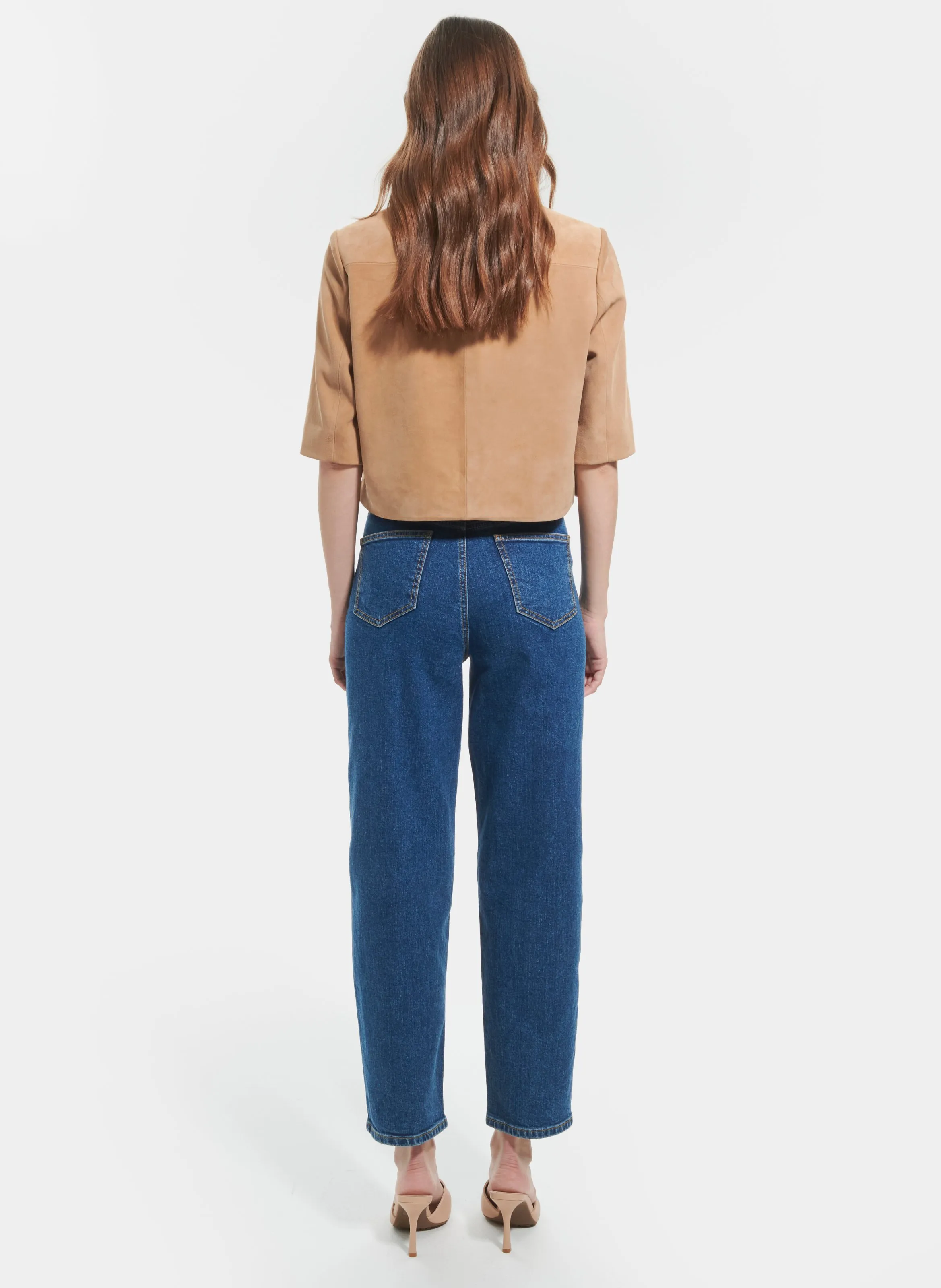 ZAPA CELINA  CAMISA CORTA RECTA DE CUERO DE GAMUZA EN BEIGE