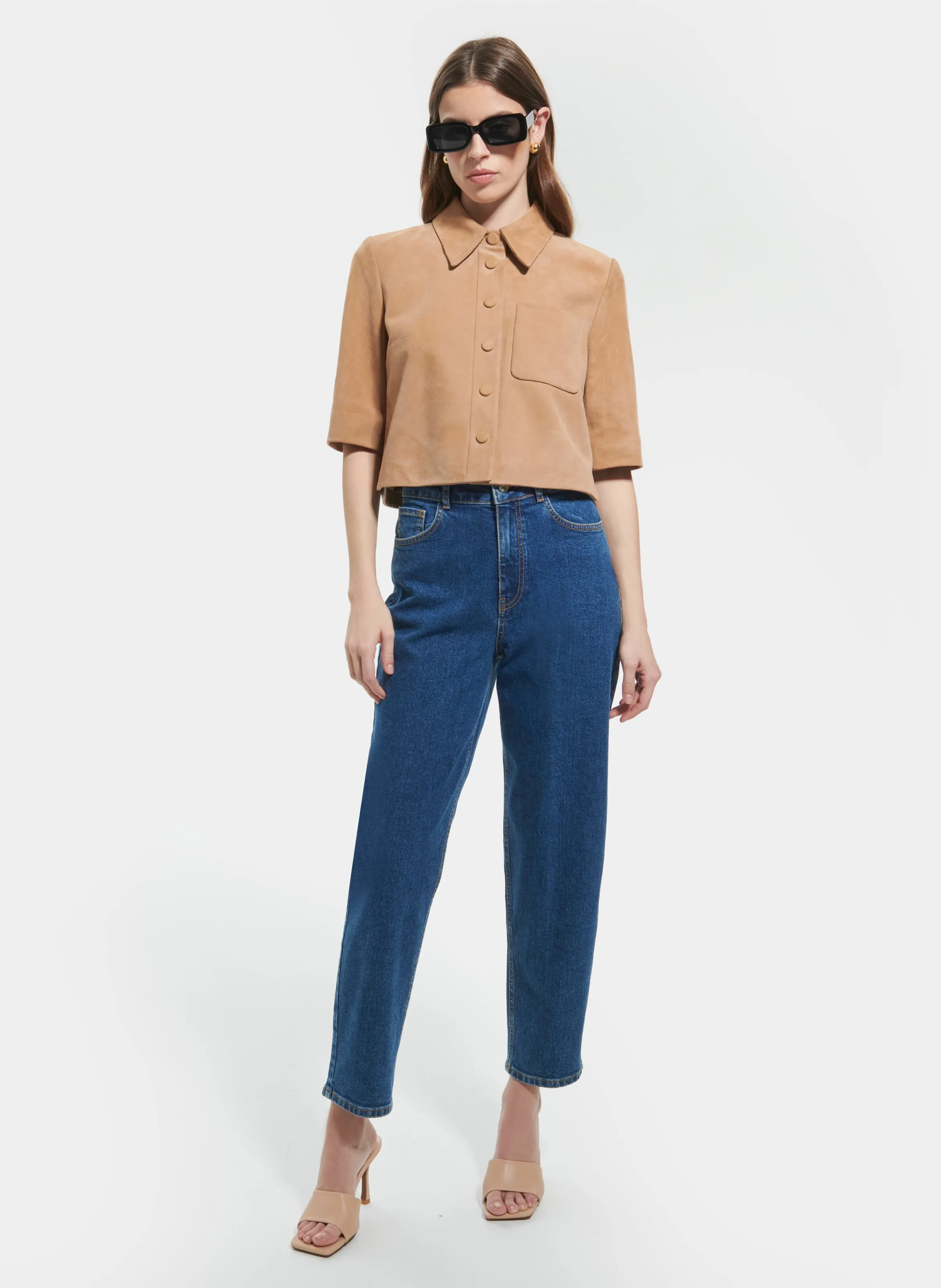 ZAPA CELINA  CAMISA CORTA RECTA DE CUERO DE GAMUZA EN BEIGE