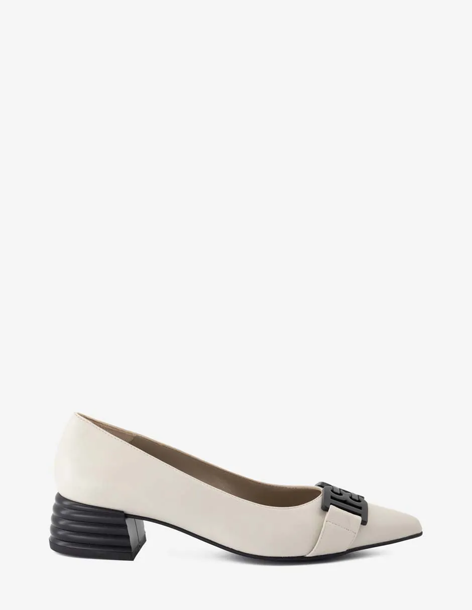 Zapatilla de tacón escultural de piel napa en color blanco para mujer