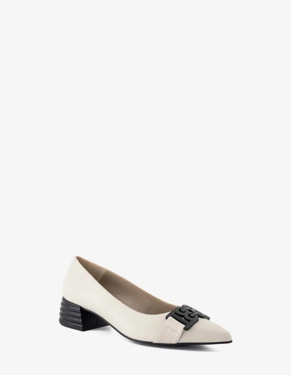 Zapatilla de tacón escultural de piel napa en color blanco para mujer