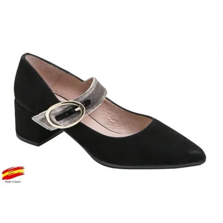 Zapato Mujer Piel Ante Negro con Tacón . Alarcón.